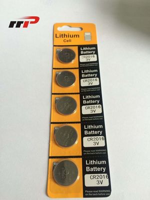 প্রাথমিক বাটন সেল 75mAh CR2016 লিথিয়াম ব্যাটারি 3.0V / লি- MnO2 ফোস্কা কার্ড মুদ্রা ব্যাটারি